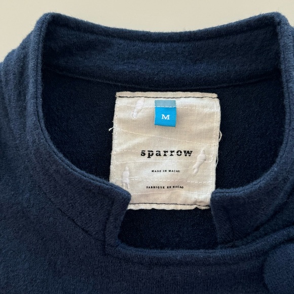 SPARROW Ruffle,Button Snap Front, Wool Cardigan Sweater in Navy Blue Sz M - Picture 7 of 8